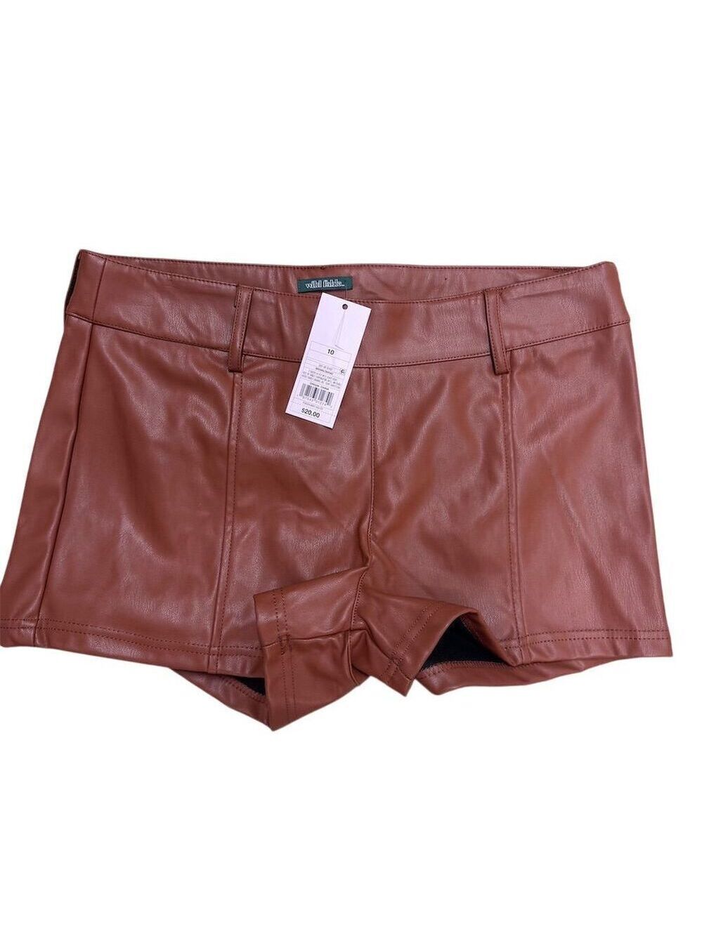 NWT Wild Fable Women's High-Rise Faux Leather Shorts Brown Size 10